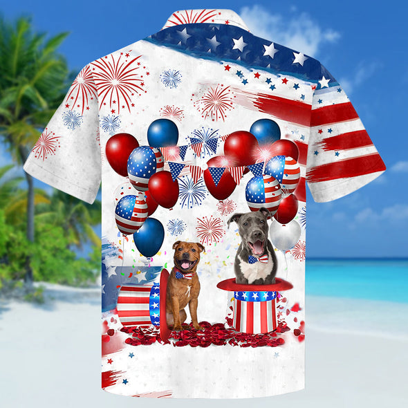 Staffordshire Bull Terrier Independence Day Hawaiian Shirt for men and women/ 4th of july hawaiian shirt