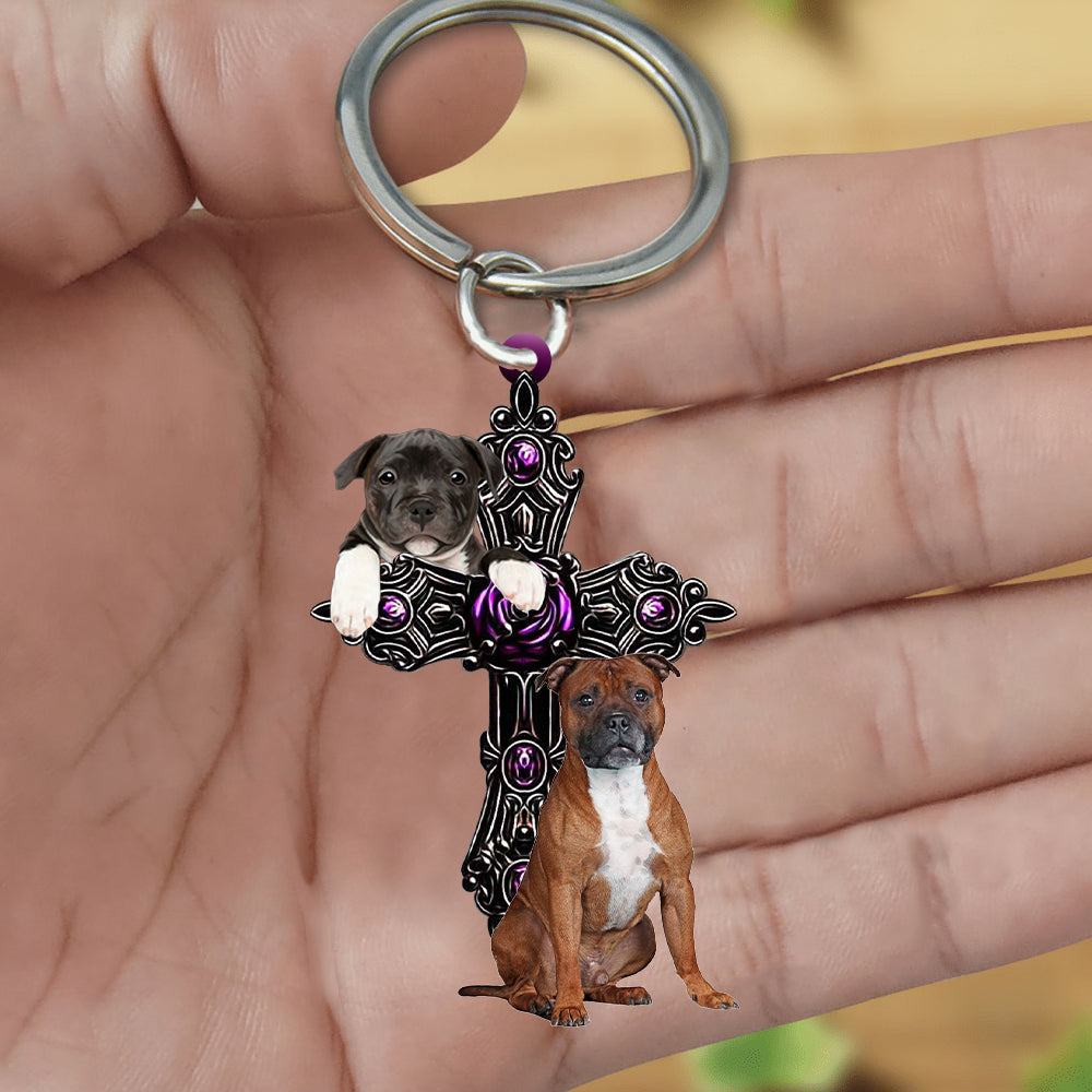 Staffordshire Bull Terrier Pray For God Acrylic Keychain Dog Keychain Coolspod