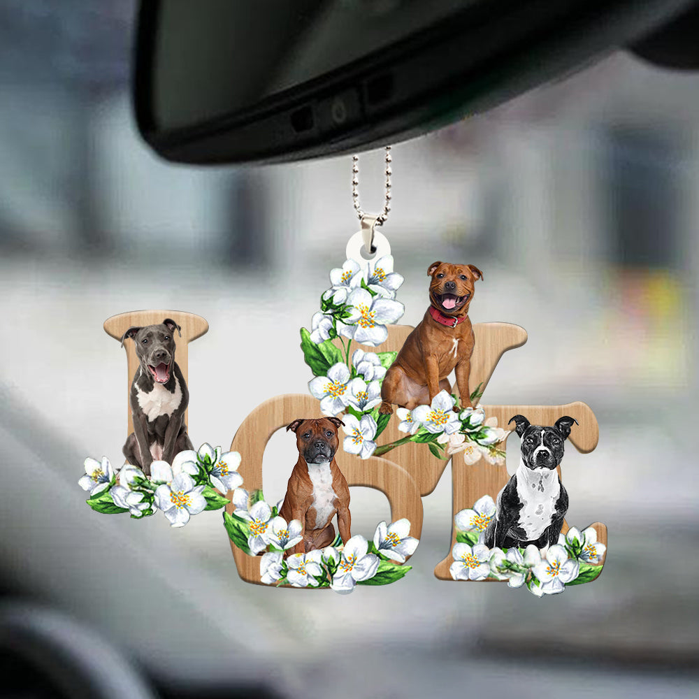 Staffordshire Bull Terrier Love Flowers Dog Lover Cars Ornament