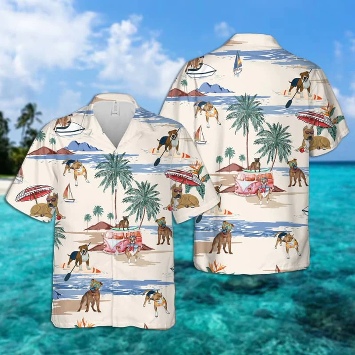 Staffordshire Bull Terrier Summer Beach Hawaiian Shirt/ Hawaiian Shirts for Men Short Sleeve Aloha Beach Shirt