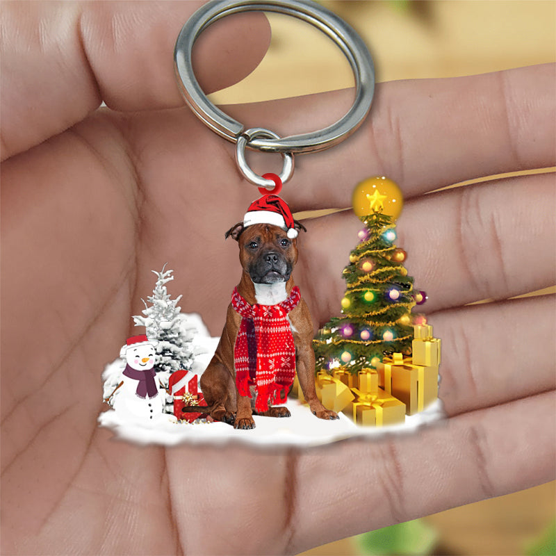 Staffordshire Bull Terrier Early Merry Christmas Acrylic Keychain Dog Keychain