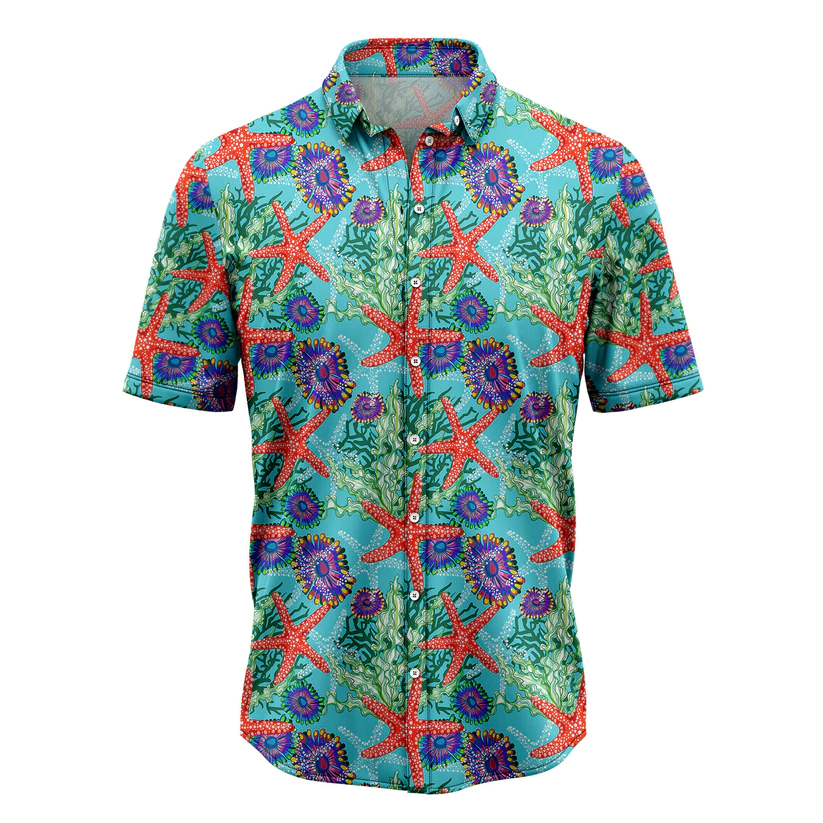 Starfish Underwater Floral Hawaiian Shirt/ Summer gift/ Hawaiian Shirts for Men/ Aloha Beach Shirt