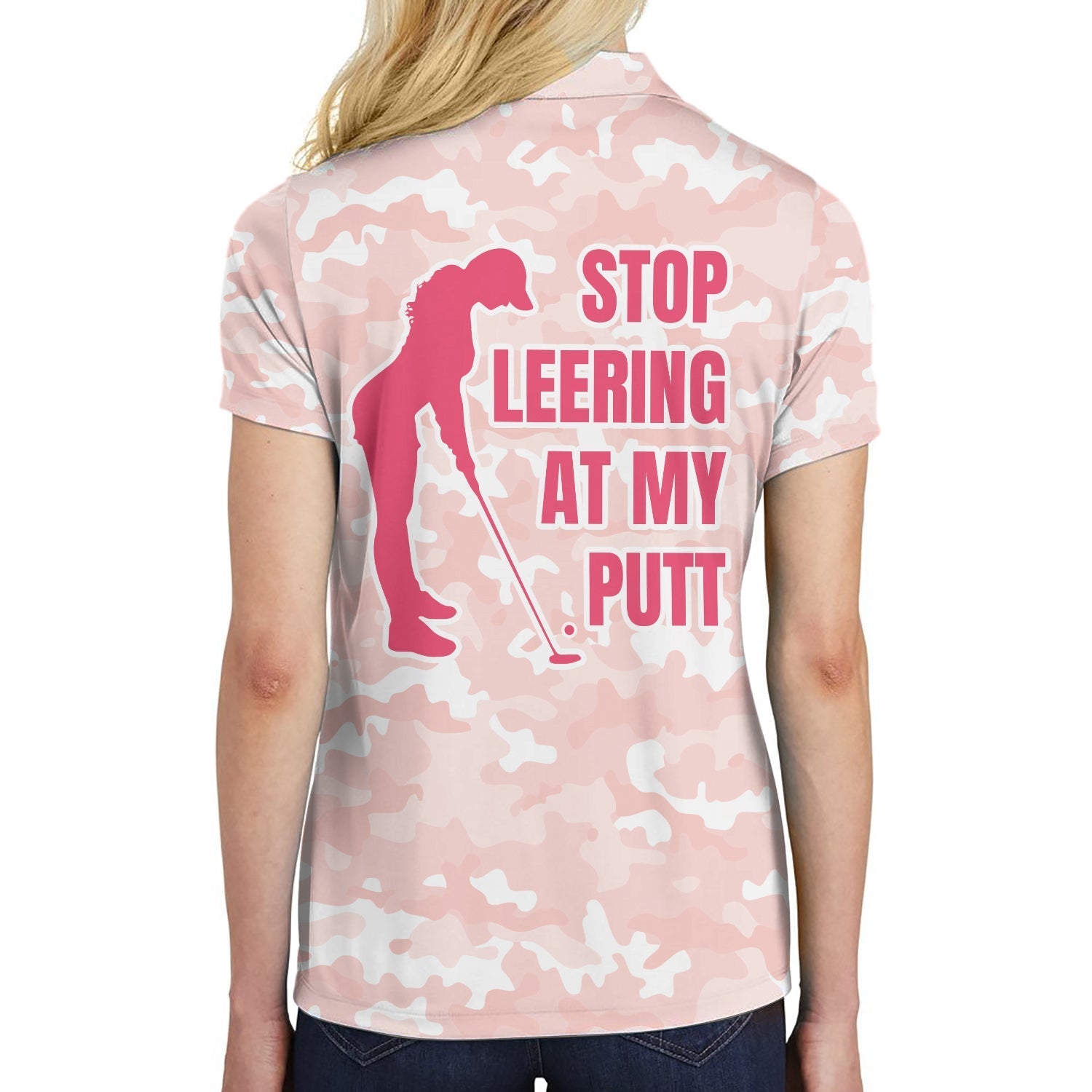 Stop Leering At My Putt Short Sleeve Women Polo Shirt Coolspod