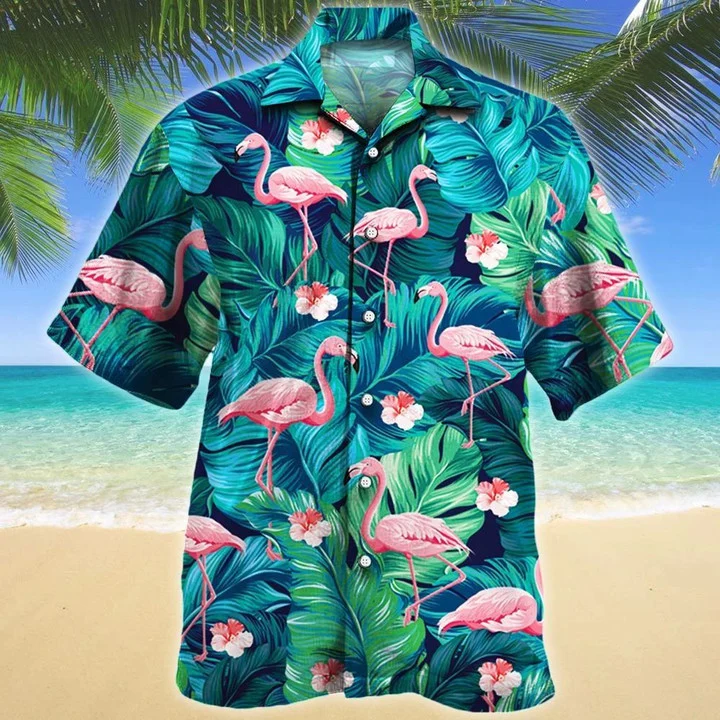 Stunning Flamingo Lovers Gift Summer Beach Palm Tree Hawaiian Shirt/ Summer aloha hawaii shirt for Men women