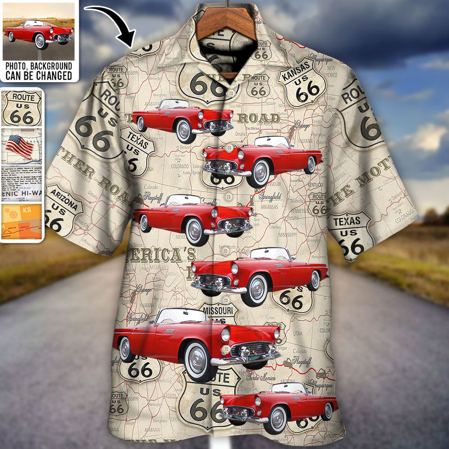 Route 66 Car Racing Love Road Custom Photo - Hawaiian Shirt - Personalized Photo Gifts/ Idea Gift for Men Summer