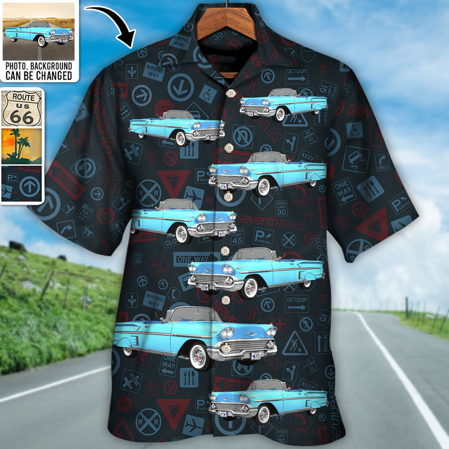 Route 66 Car Racing Car Lover Custom Photo - Hawaiian Shirt - Personalized Photo Gifts for Men