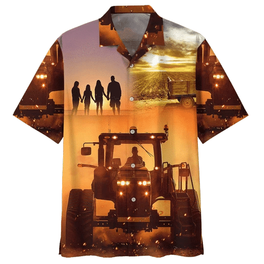 Sunset Tractor Background Design Hawaiian Shirt