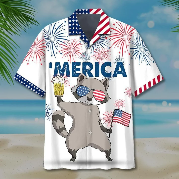 Swag Raccoon Watercolor Design Hawaiian Shirt