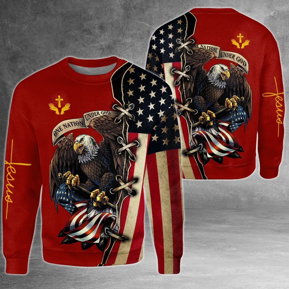 One Nation Under God American Flag Eagle All Over Print Shirt Patriotic 3D Clothing