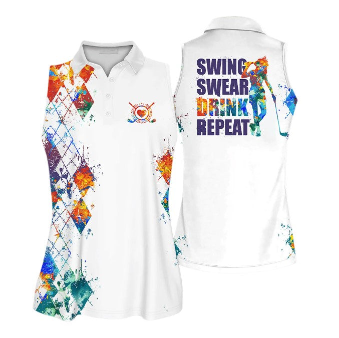 Swing Swear Drink Repeat Funny Golf Short Sleeve Polo Shirt/ Golf shirt/ Gift for golf lover