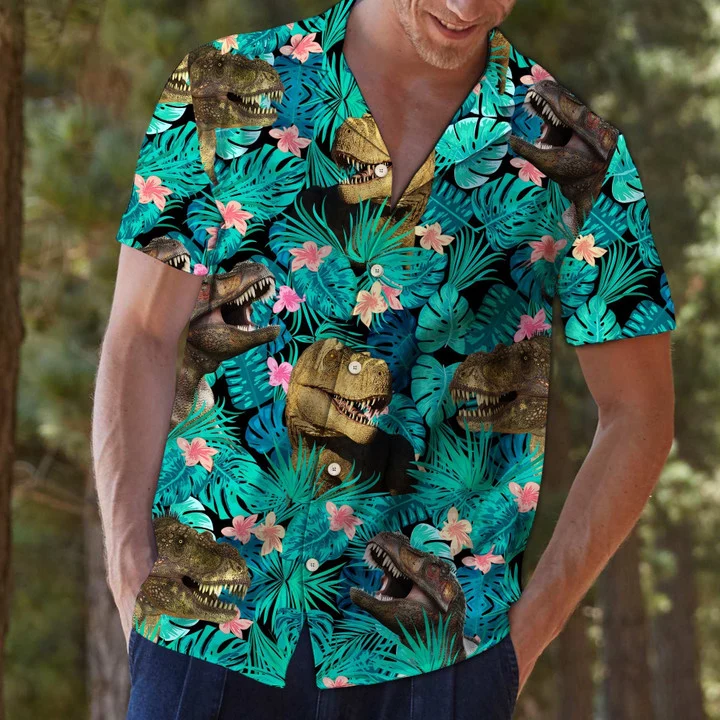 T-Rex Tropical Hawaiian Shirt/ Summer gift for Men and women