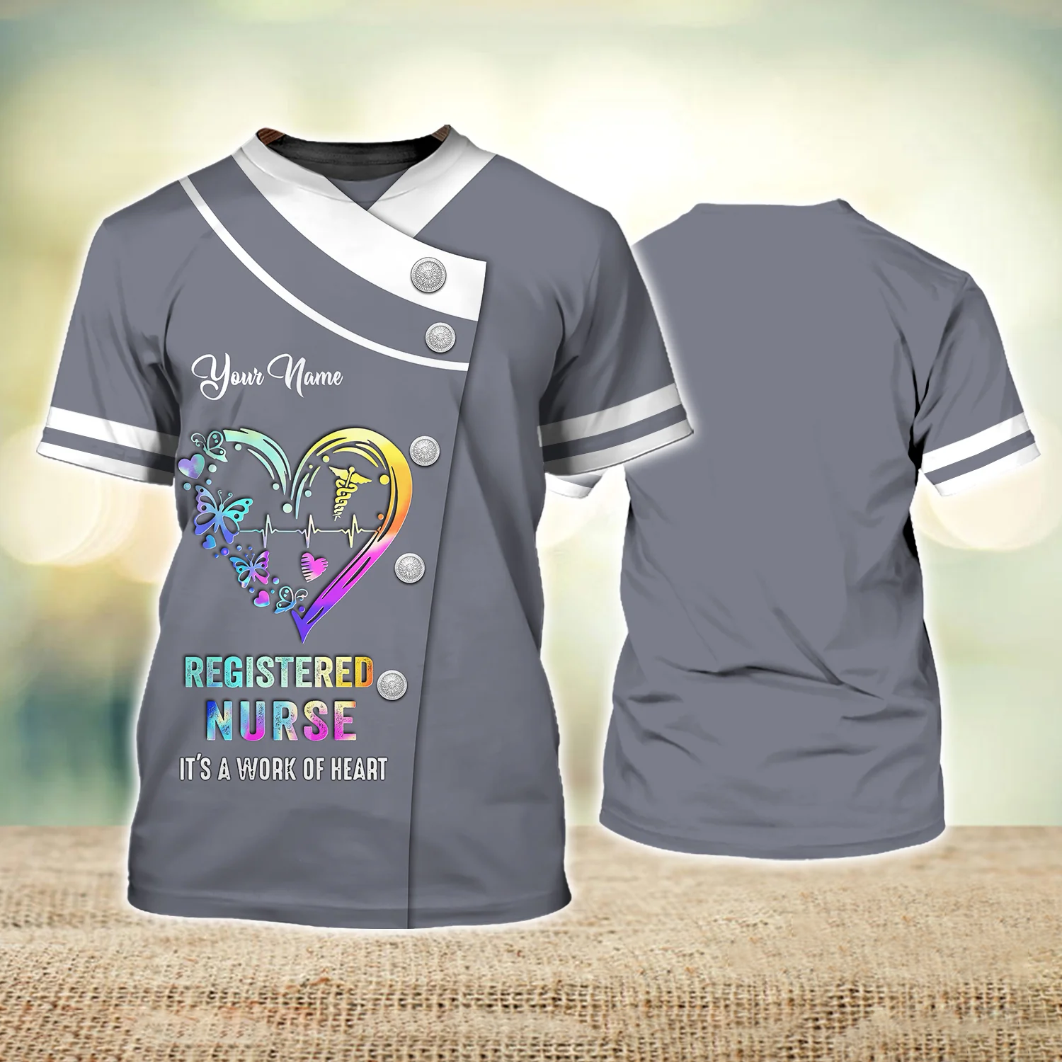 Registered Nurse Is A Work At Heart Watercolor Grey Ver Personalized Name 3D Tshirt