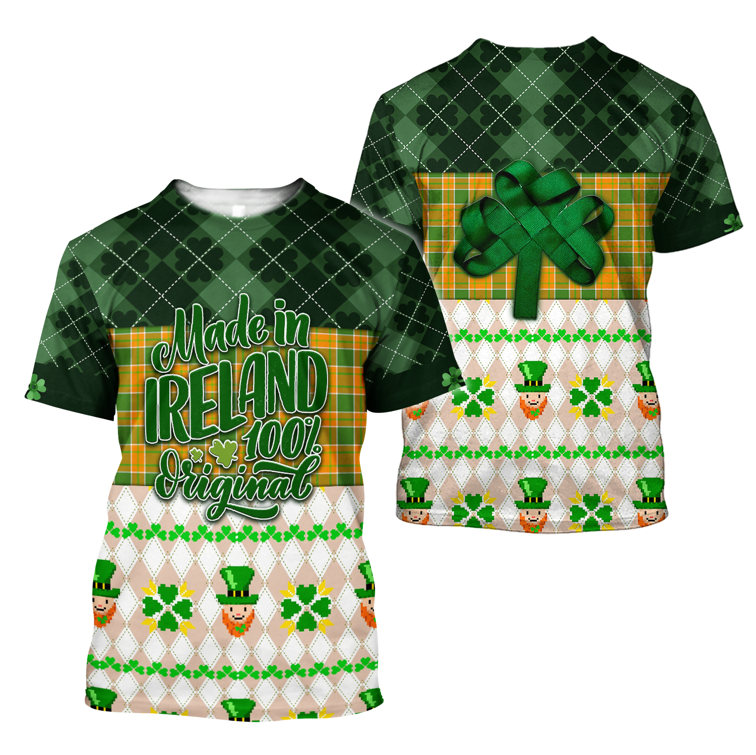 Made In Ireland 100% Original Shamrock Patrick Day All Over Printed Shirt