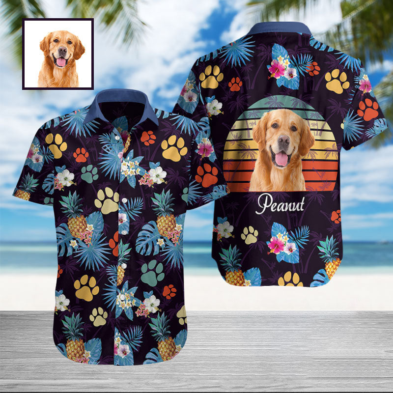 Custom Dog Photo Name Hawaiian Shirts for Dogs and Owners Tropical Shirts for Men Aloha Shirt Outfit