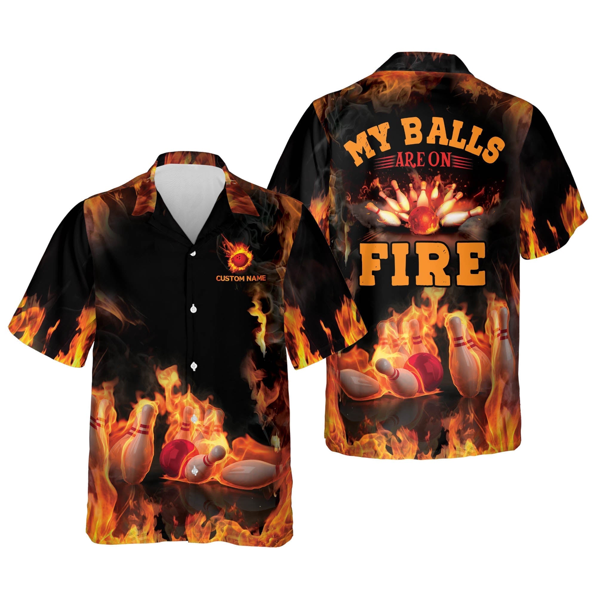Custom My Balls Are On Fire Hawaiian Bowling Shirts For Men