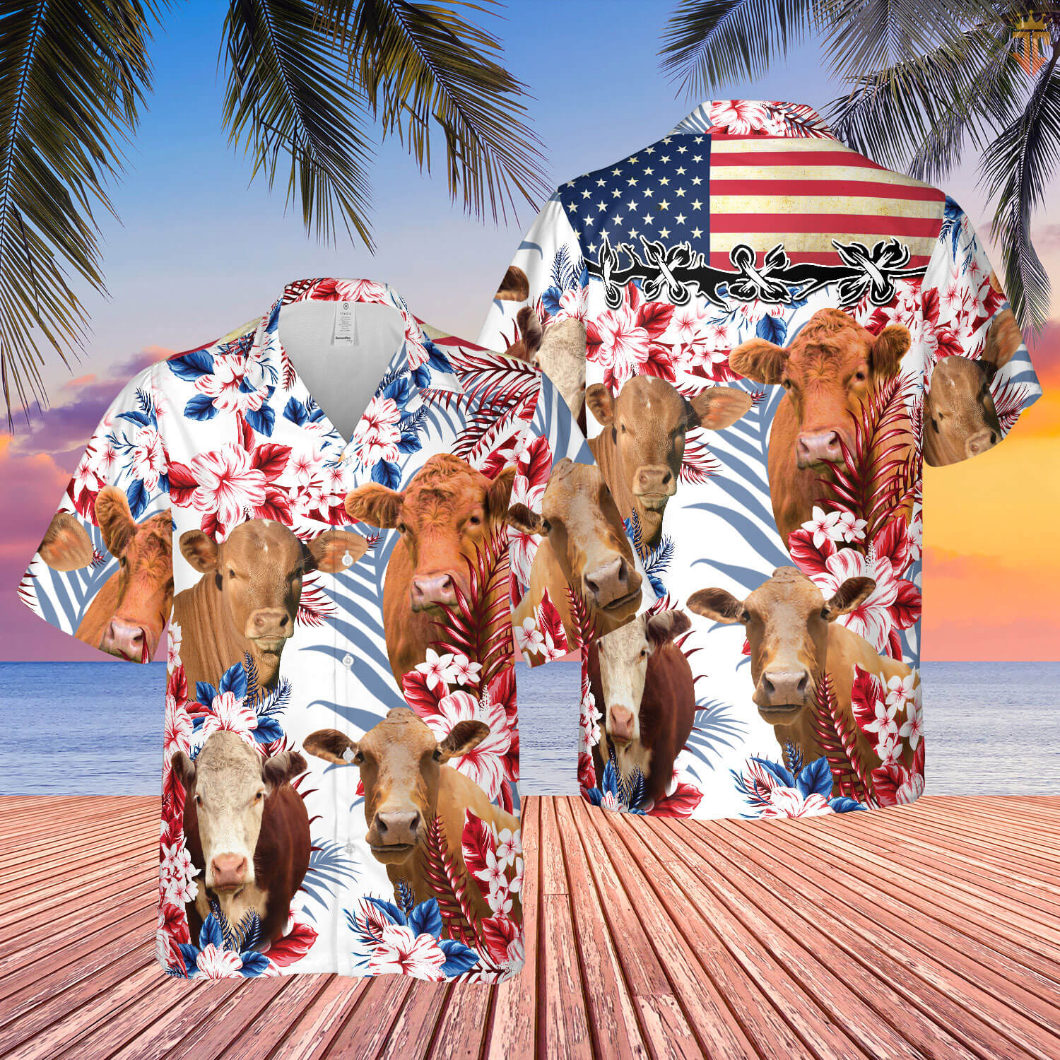 Cow American Flag All Over Printed 3D Hawaiian Shirt