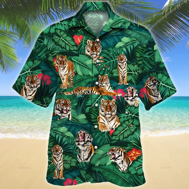 Tiger Lovers Gift Hawaiian Shirt/ Tiger Hawaiian shirt vintage flower/ Short Sleeve Hawaiian Aloha Shirt for men/ Women