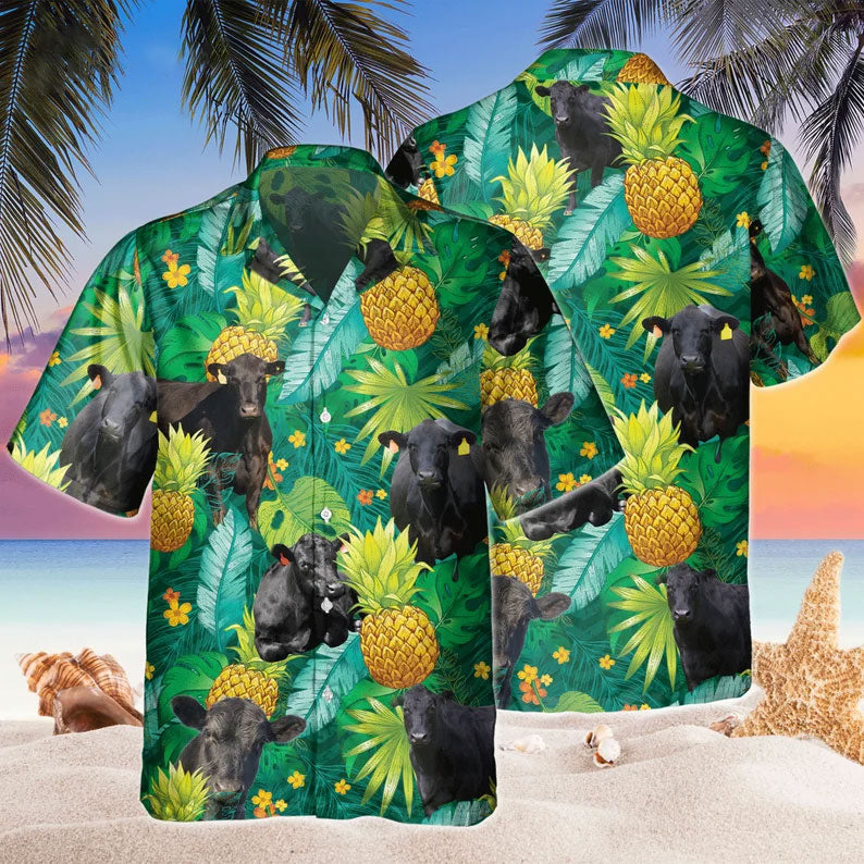 Black Angus Pineapple Hawaiian All Over Printed 3D Hawaiian Shirt