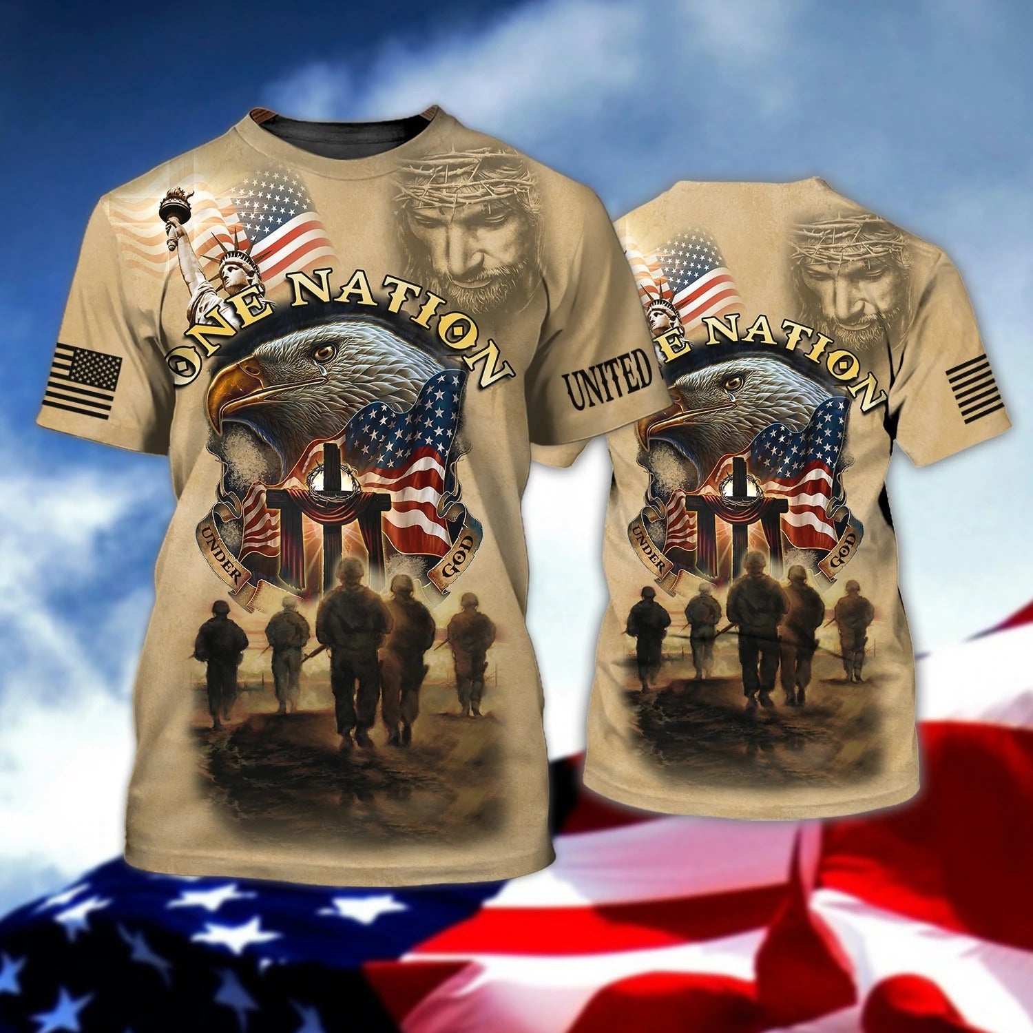 One Nation Under God 3D Tee Shirt/ Veteran American Patriotic Full Print Shirt Hoodie/ Independence Day 3D Hawaiian Shirts