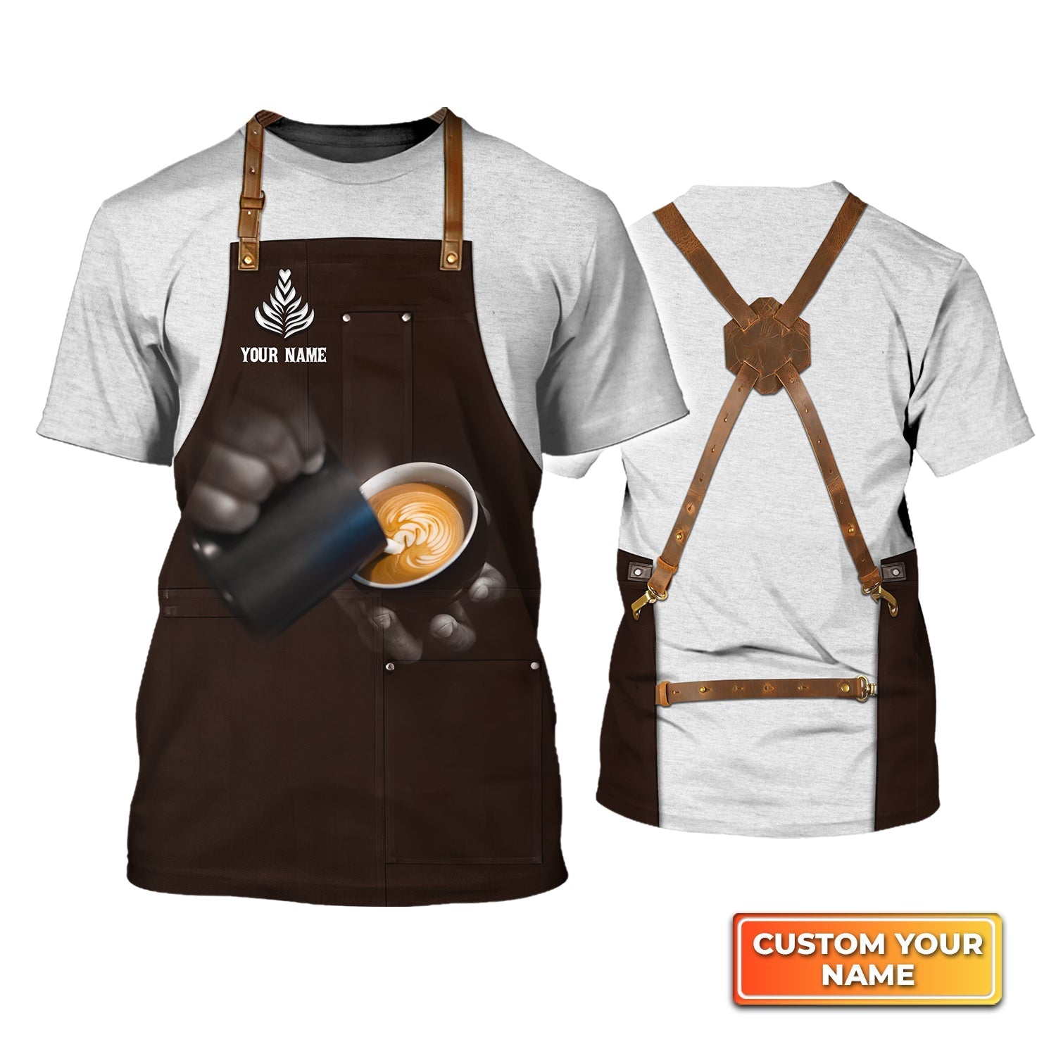 Personalized 3D Barista Shirt Barista Apron Making Rosetta Latte Bartender Gift