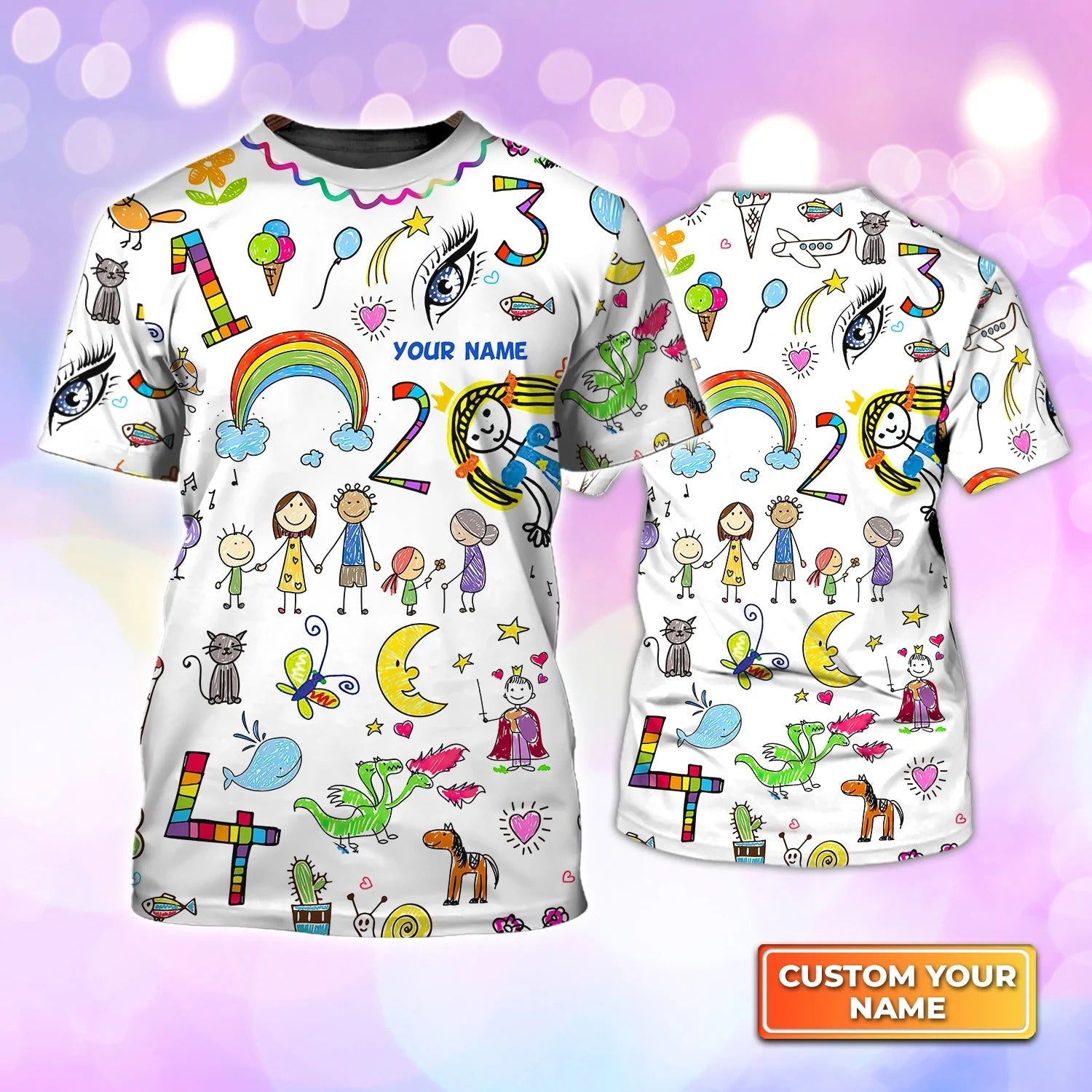 Love Teach Personalized Name 3D Tshirt/ Cute Teacher 3D Unisex Shirt/ Best Gift For Teacher