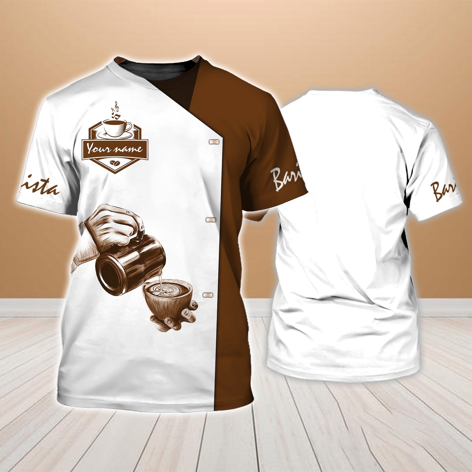 Customized Barista Brown Tshirt Barista Hand Drawing Uniform Gift For Bartender Barista