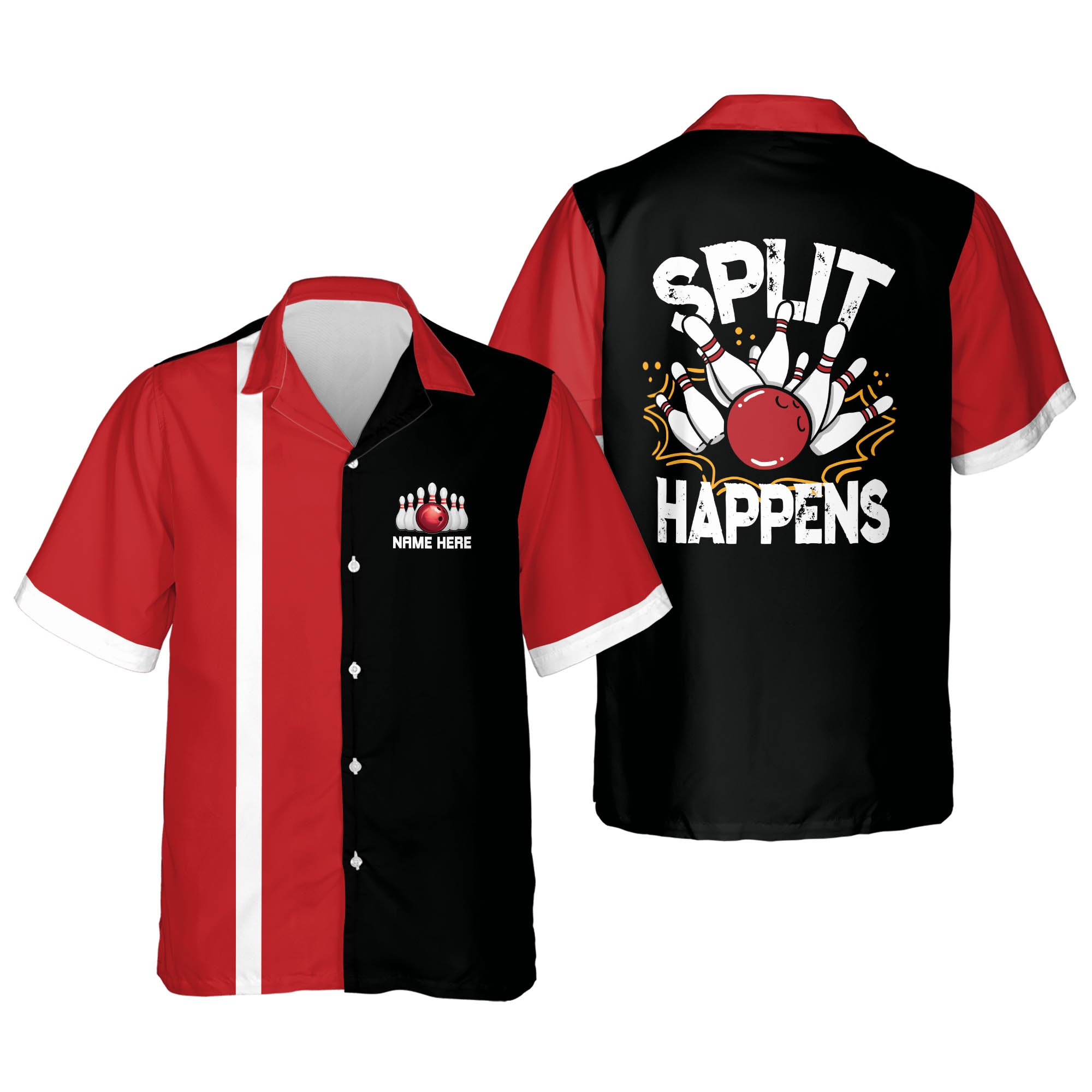 Personalized name Split Happens Hawaiian Bowling Shirt/ Bowling Hawaiian shirt for men