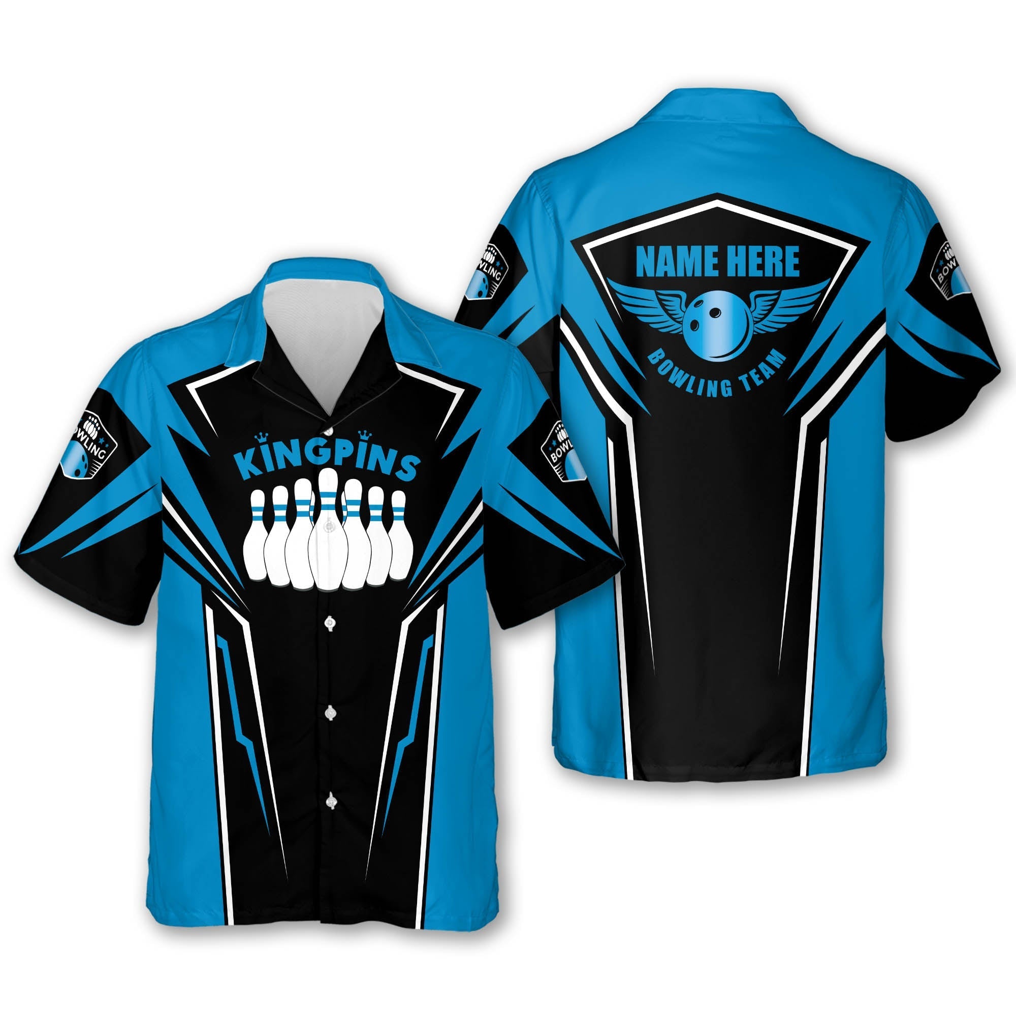 Button-Down King Pin Bowling Short Sleeve Hawaiian shirt for men and women/ Summer gift for Bowling team shirt