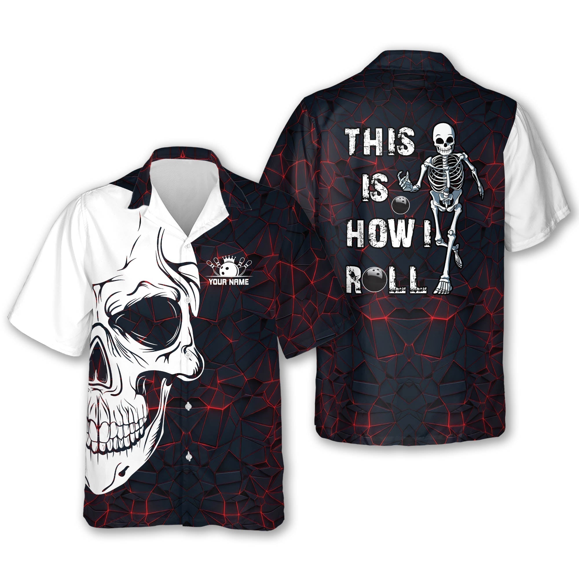 Personalized bowling skull Hawaiian shirt for men/ Bowling This is how i roll