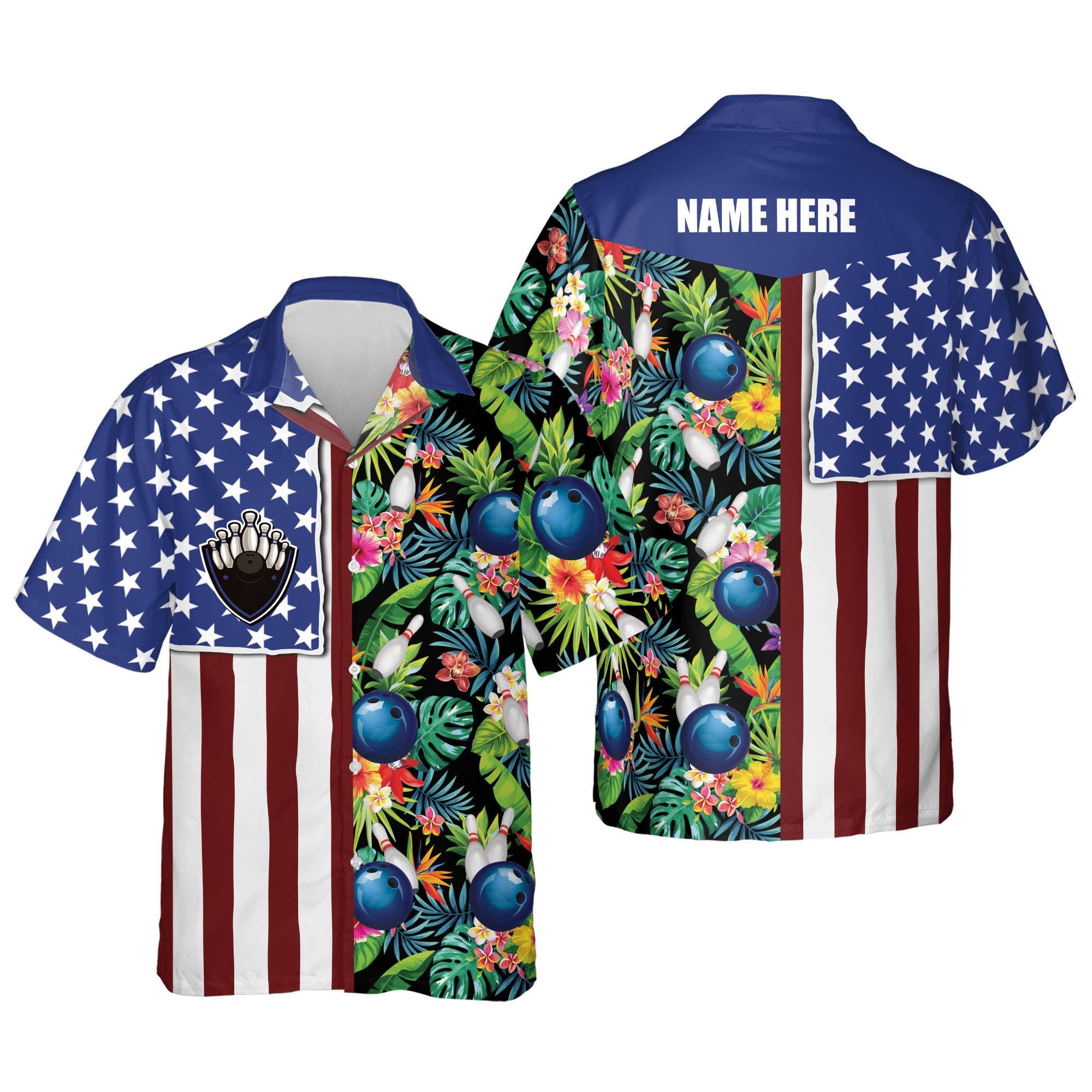 Personalized bowling Hawaiian shirt for men/ Custom USA Texas Flag Hawaiian Bowling Shirts