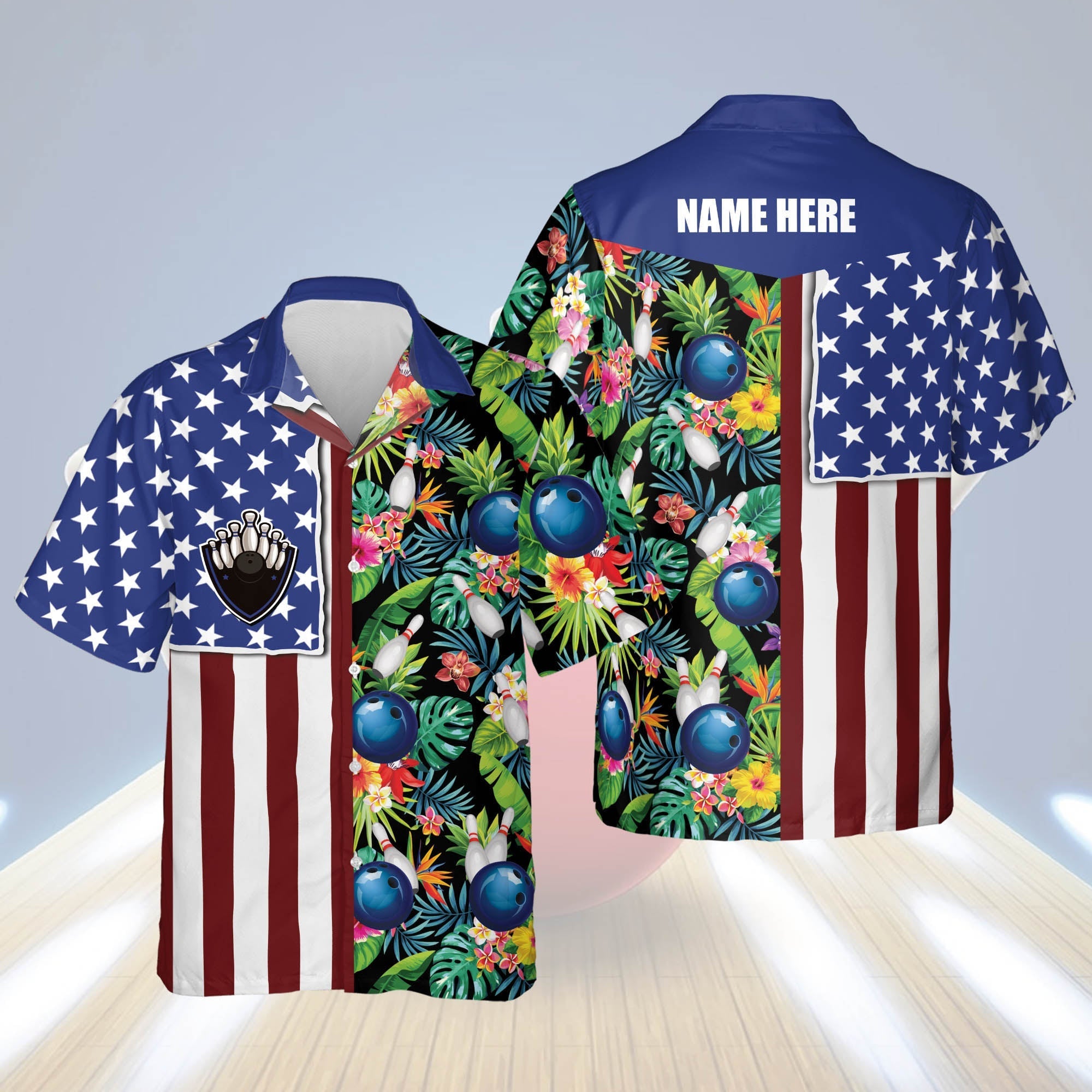 Personalized bowling Hawaiian shirt for men/ Custom USA Texas Flag Hawaiian Bowling Shirts