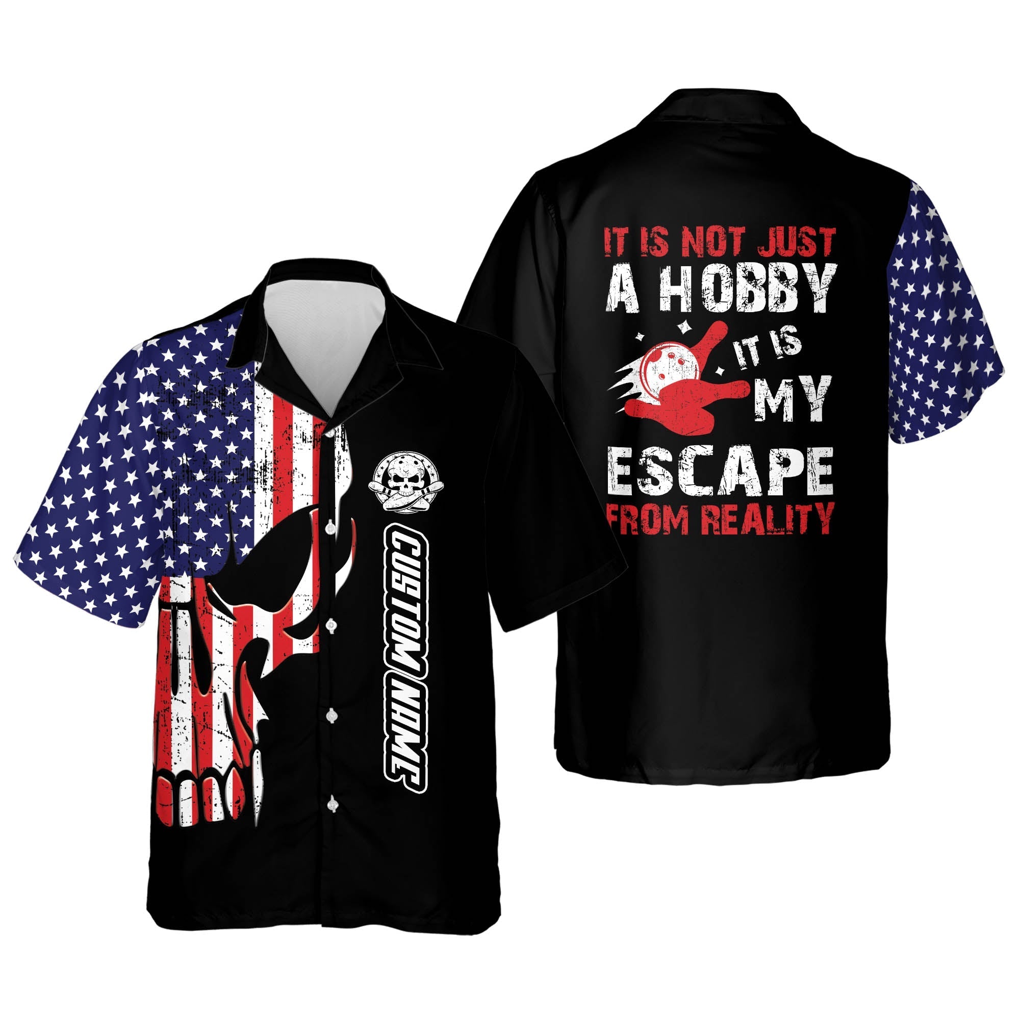 Custom Flame With Name Hawaiian Bowling Shirts/ USA Flag Patriotic Hawaiian Bowling Shirts