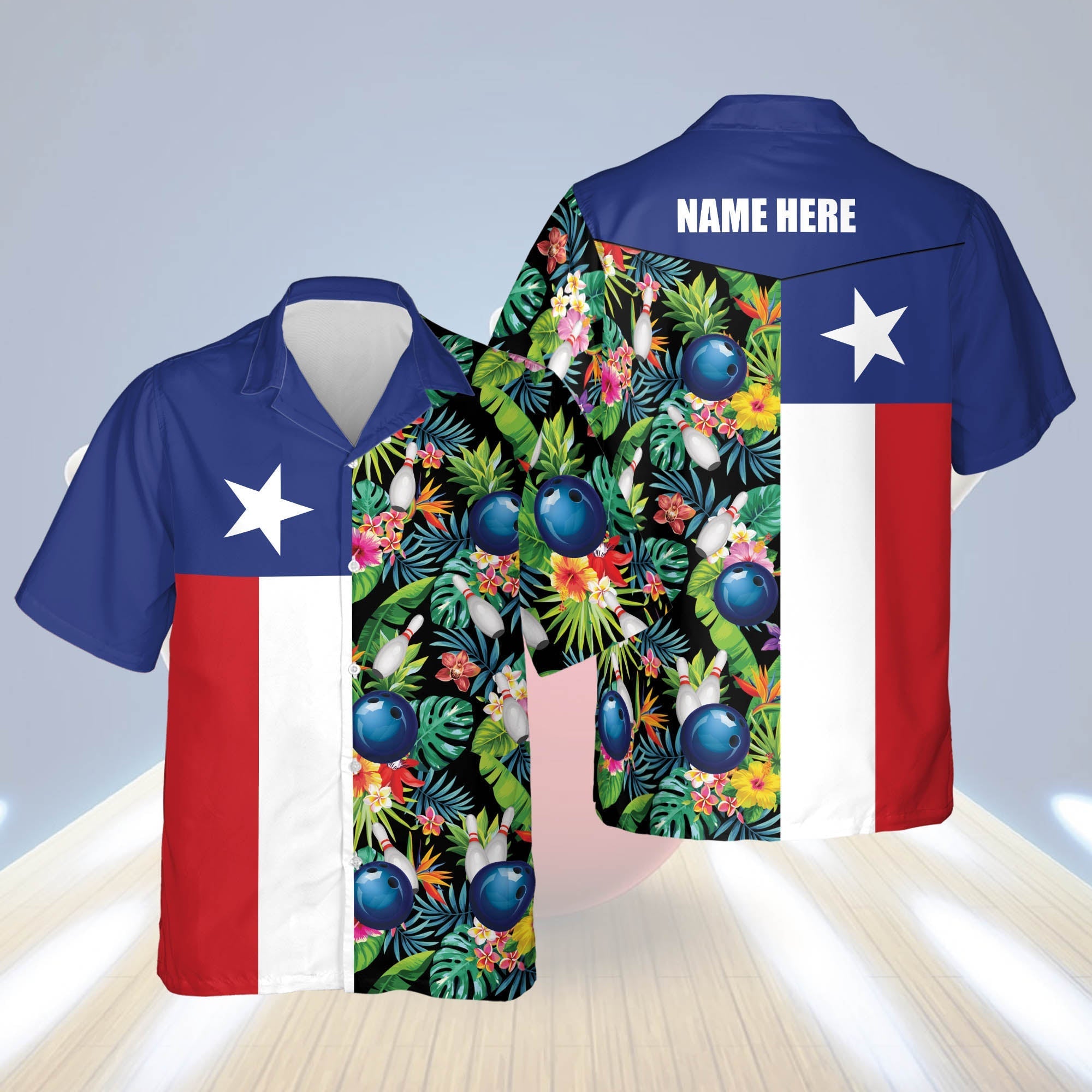 USA Texas Bowling Flag Shirt Tropical Hawaiian Shirt/ Bowling Hawaiian shirt for men
