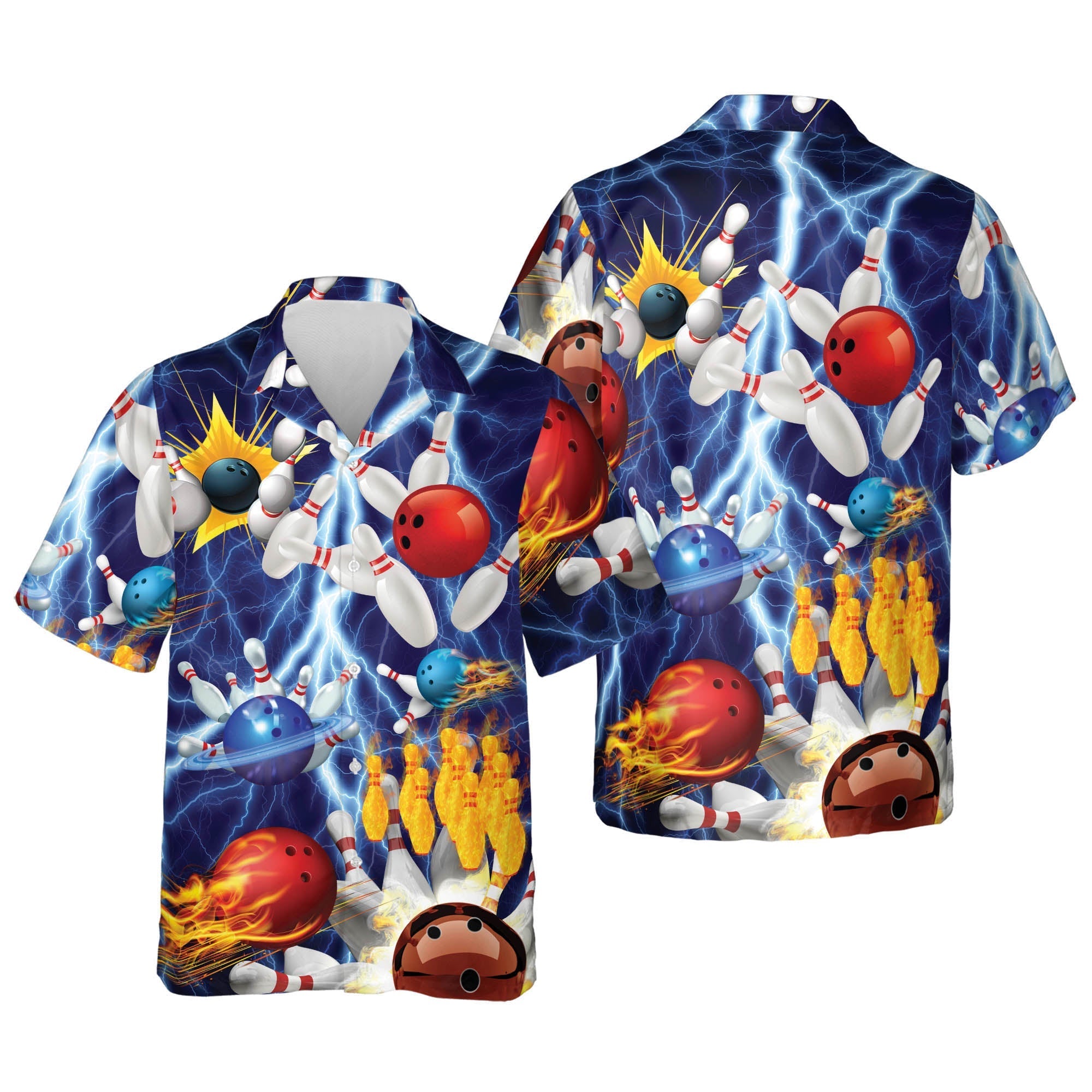 Bowling Button-Down Short Sleeve Hawaiian Shirt/ Bowling Hawaiian shirt for men