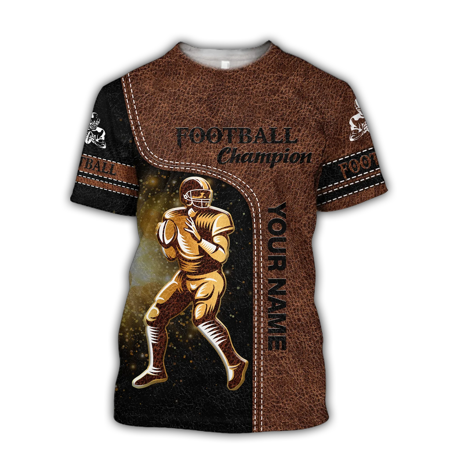 Personalized American Football Shirt Men Women Brown Leather Pattern Gridiron Football Team 3D Tshirt
