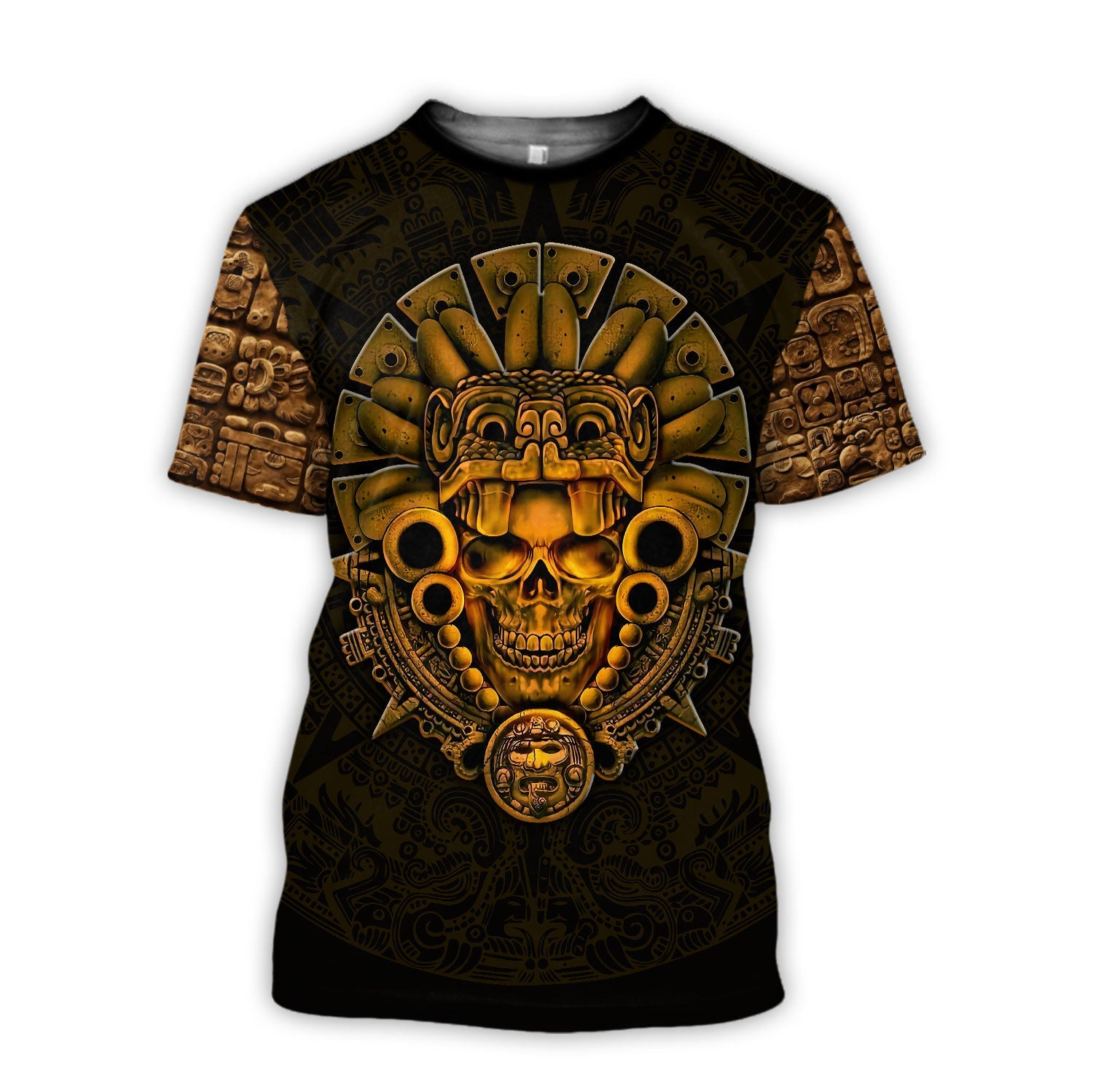 Mexicano 3D Shirt/ Skull Maya Kukulkan Gold Shirt/ New Mexico Shirt