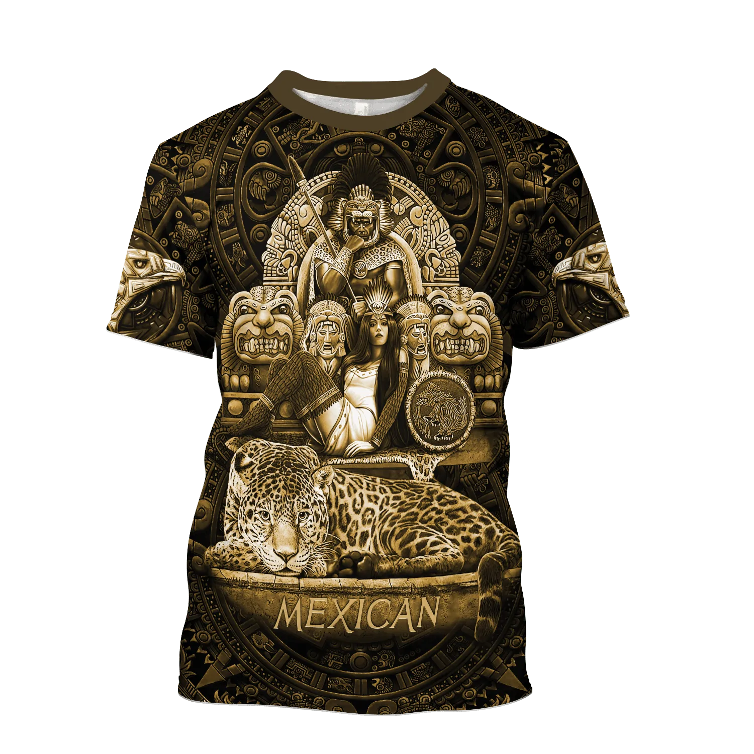 Mexican Nobility Ancient Aztec Shirt Tecuani Cheetah Eagle Woman Tattoo Gold 3D T Shirt