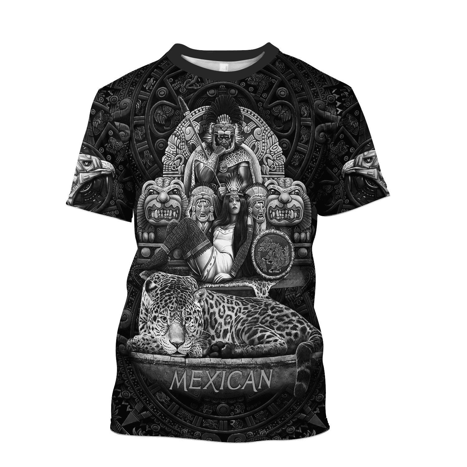 Mexican Nobility Ancient Aztec Tecuani Cheetah Eagle Woman Tattoo Gold 3D Printed Unisex Shirts