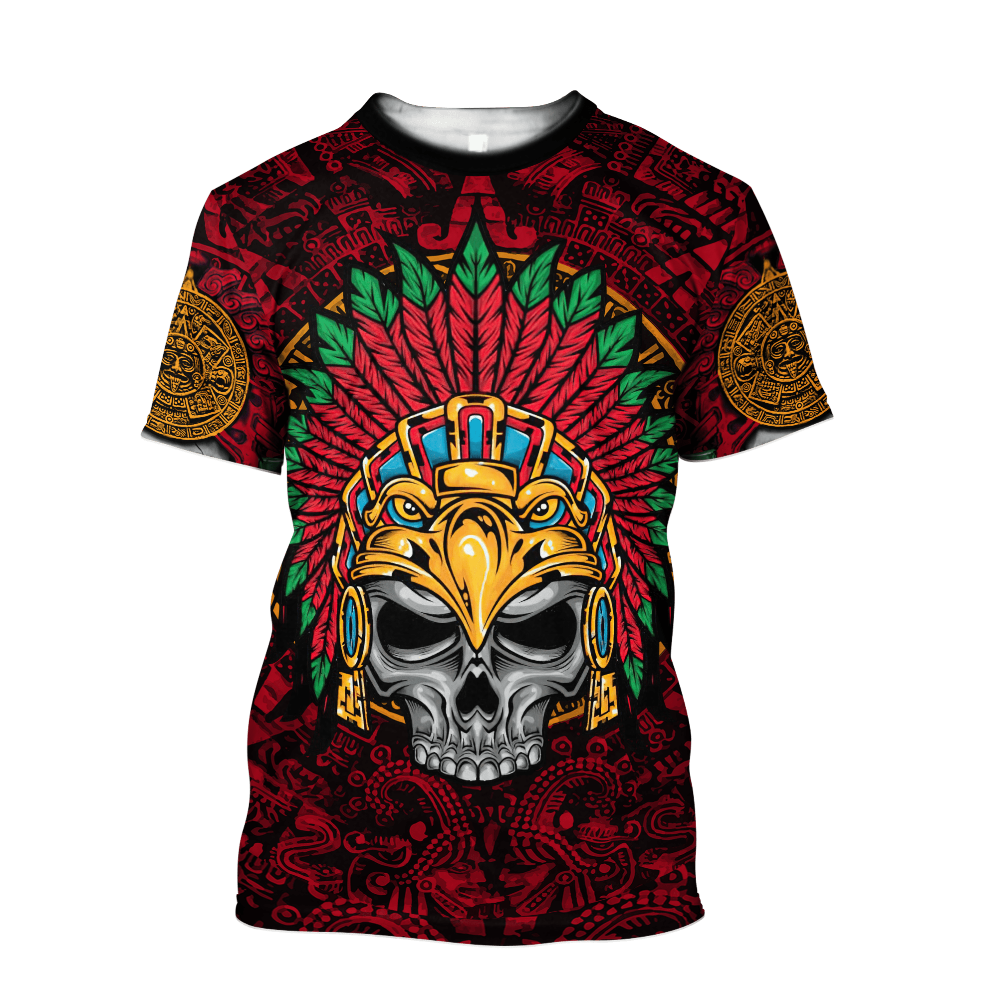 Coolspod Aztec Eagle Warrior Skull All Over Printed Combo T-Shirt/ Skull Mexico T-Shirt