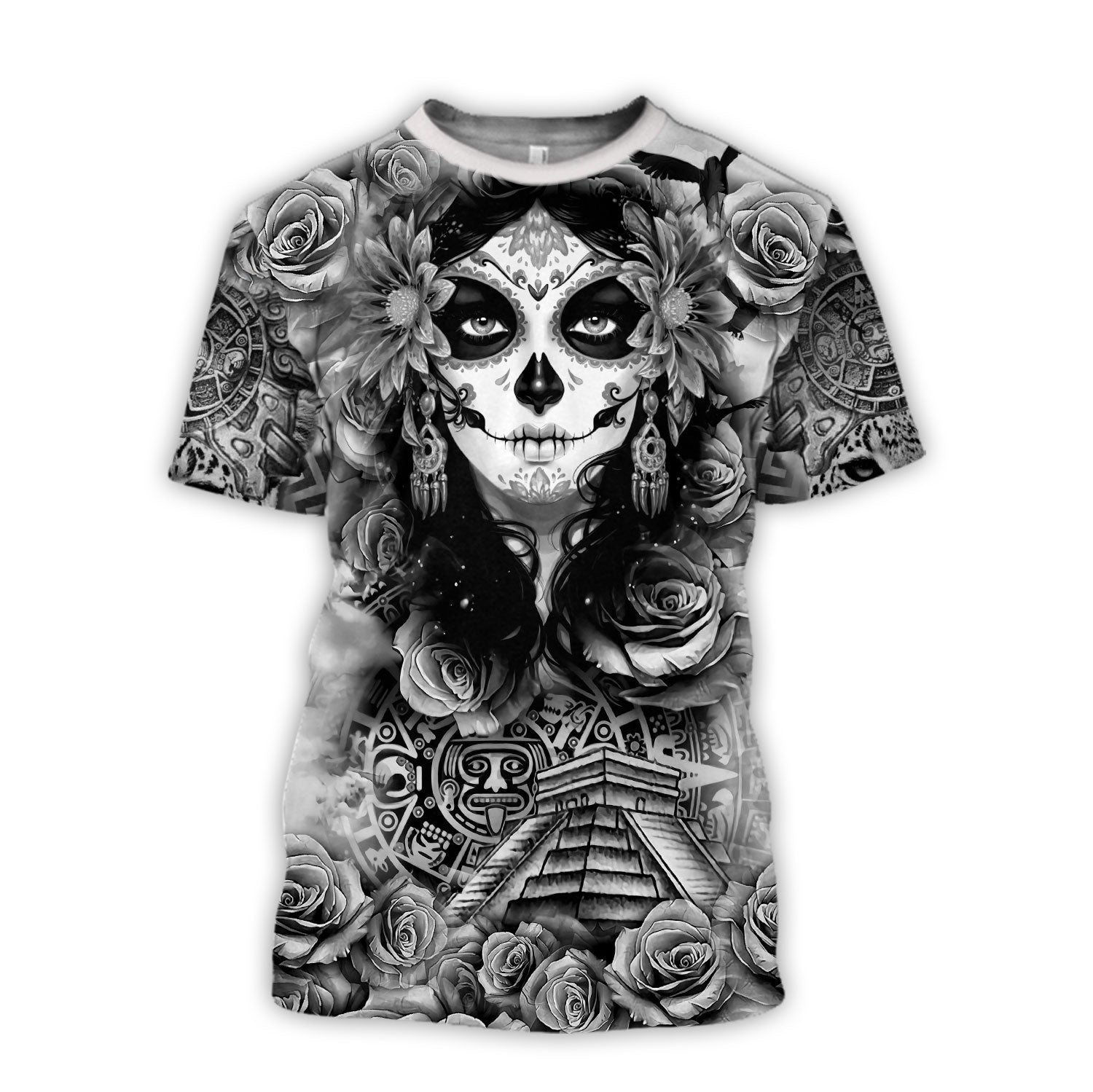 Mexican Independence Day Aztec Day Of The Dead Queen 3D Full Printed T-Shirt