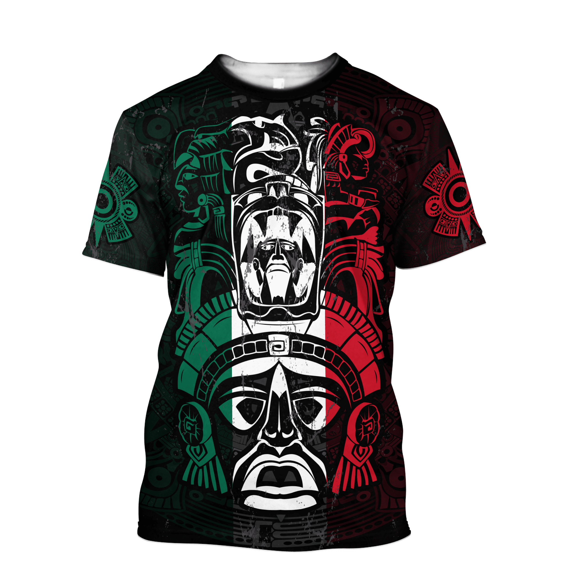 3D All Over Print Ancient Aztec Maya Ceremony Mask/ Mexico Flag Shirt