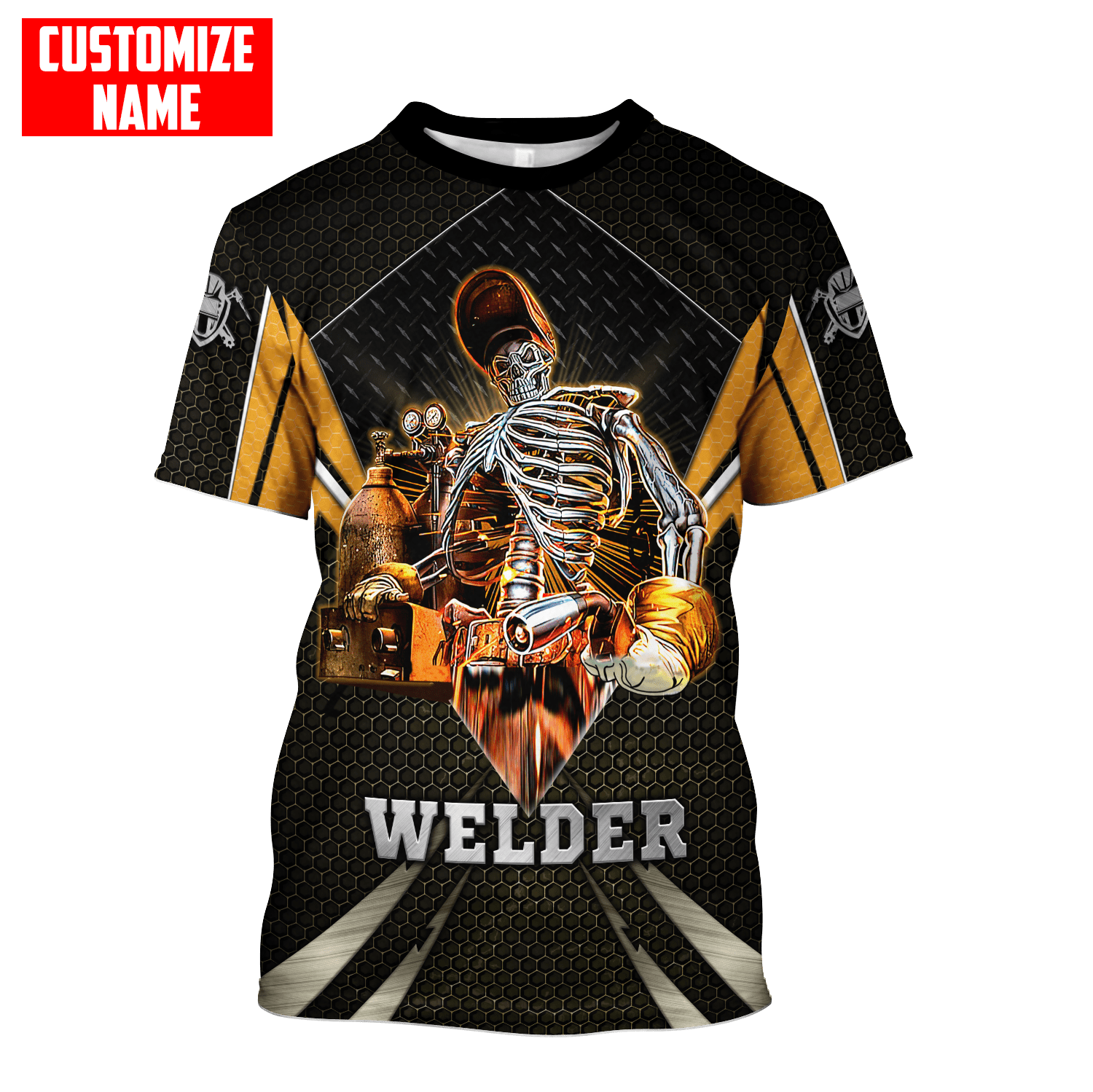 Personalized Welder Skull Orange Line Printed Shirts/ Funny Skull Welder Shirt for Unisex