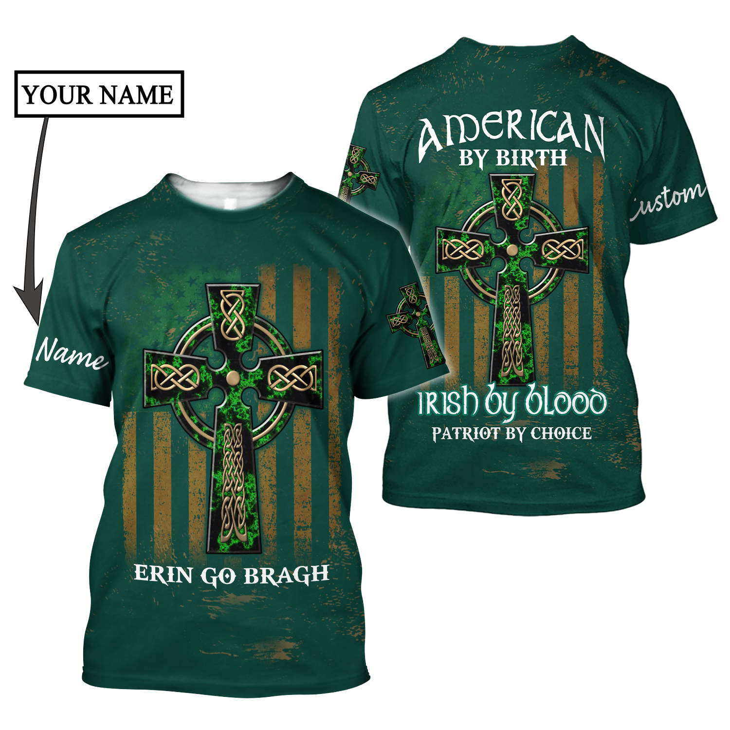 Custom Name Celtic Cross Flag American Erin Go Bragh Shirt/ Personalized St Patrick
