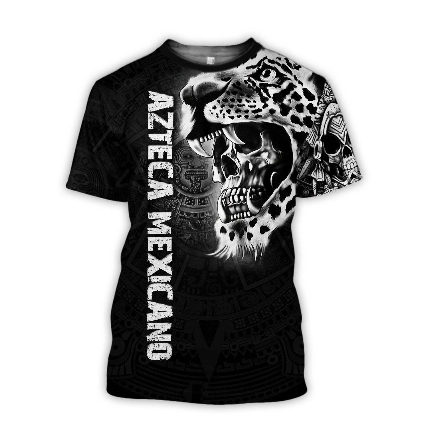 3D All Over Print Mexicano Shirt/ Jaguar Skull Azteca Panther T-Shirt/ Best Gift Shirt for Him