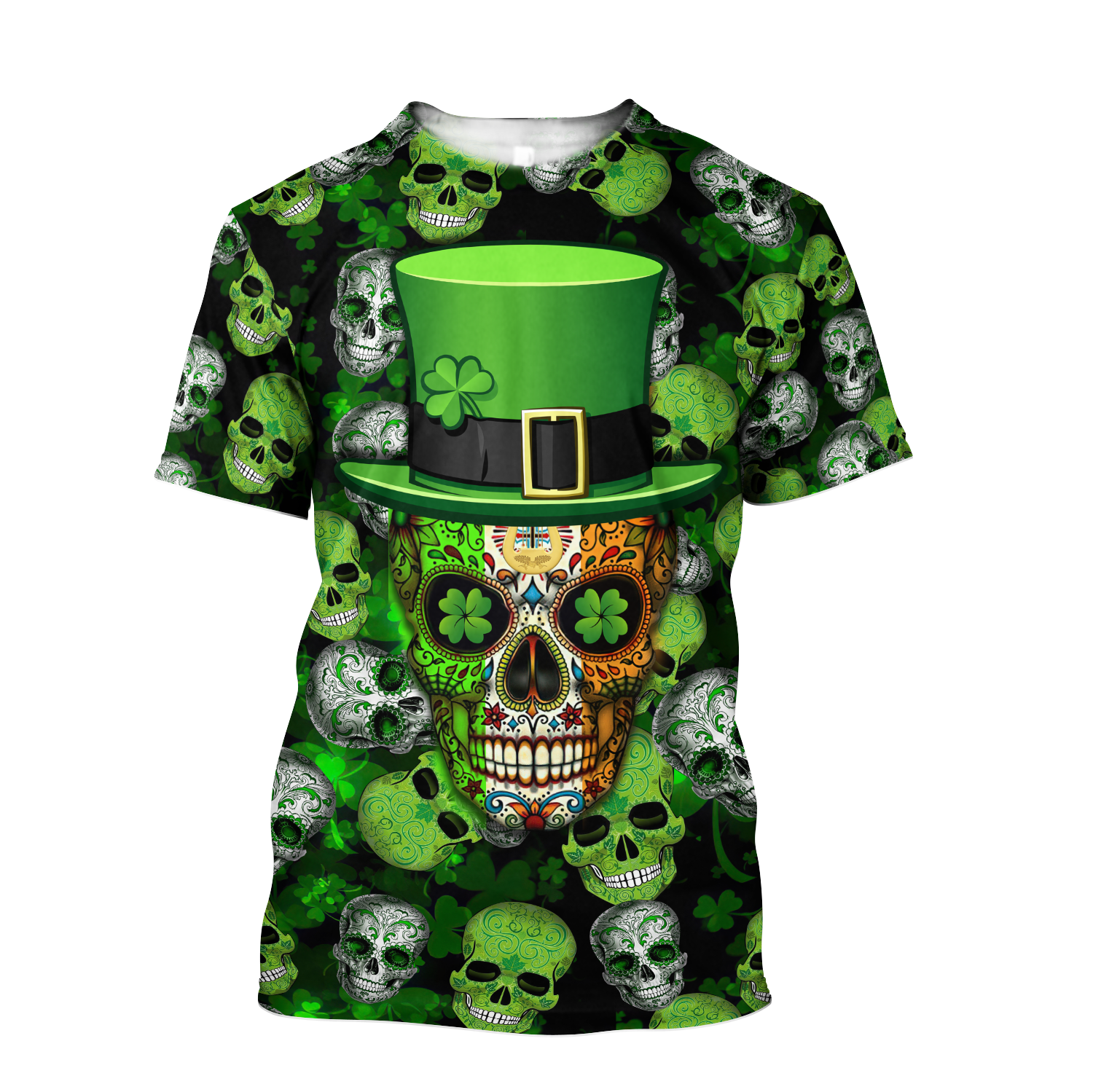 Shamrock Skull Flag Pattern St.Patrick Day All Over Printed Shirt/ Happy Saint Patrick