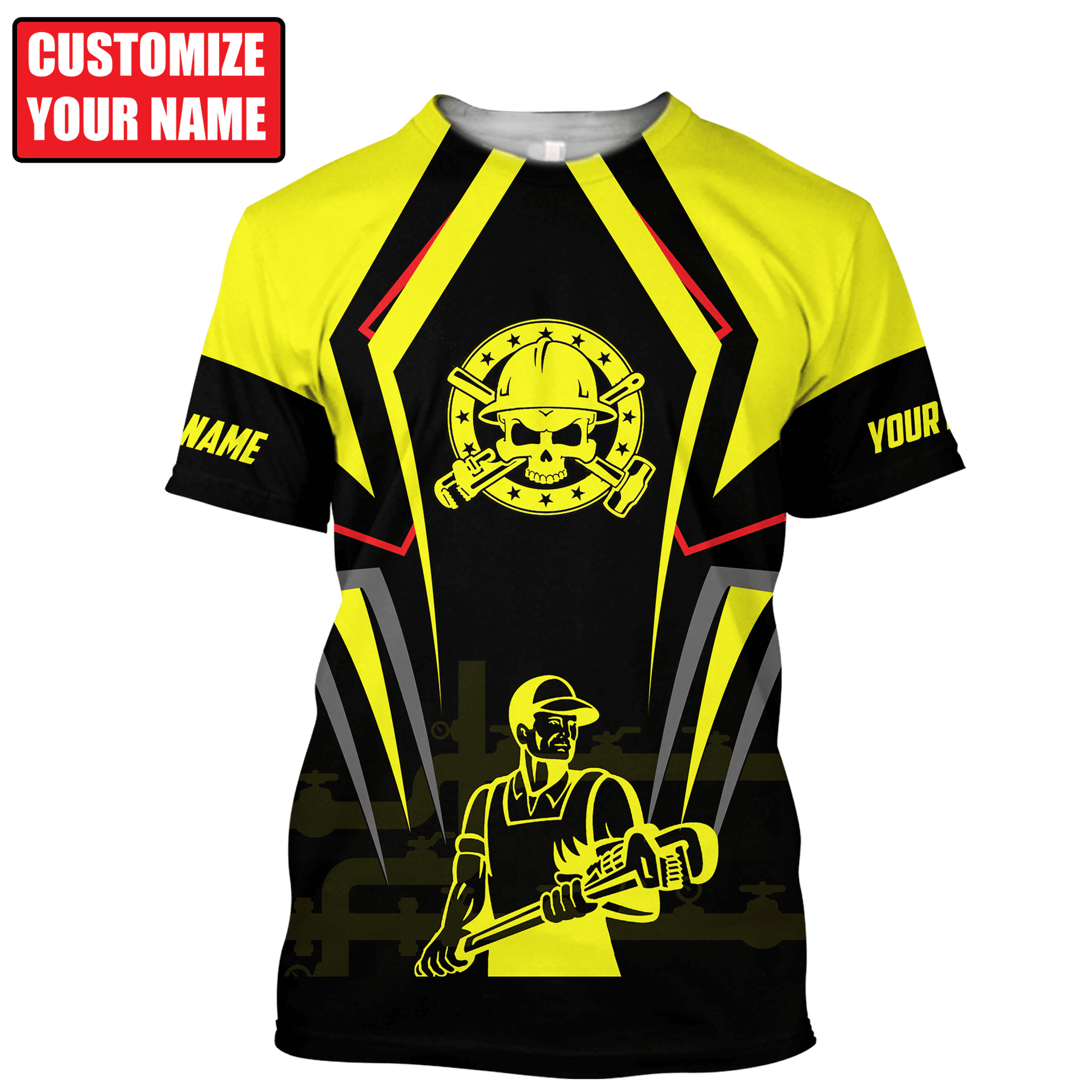 3D All Over Print Black and Yellow Welder Shirt/ Personalized Welder Skull Apparel