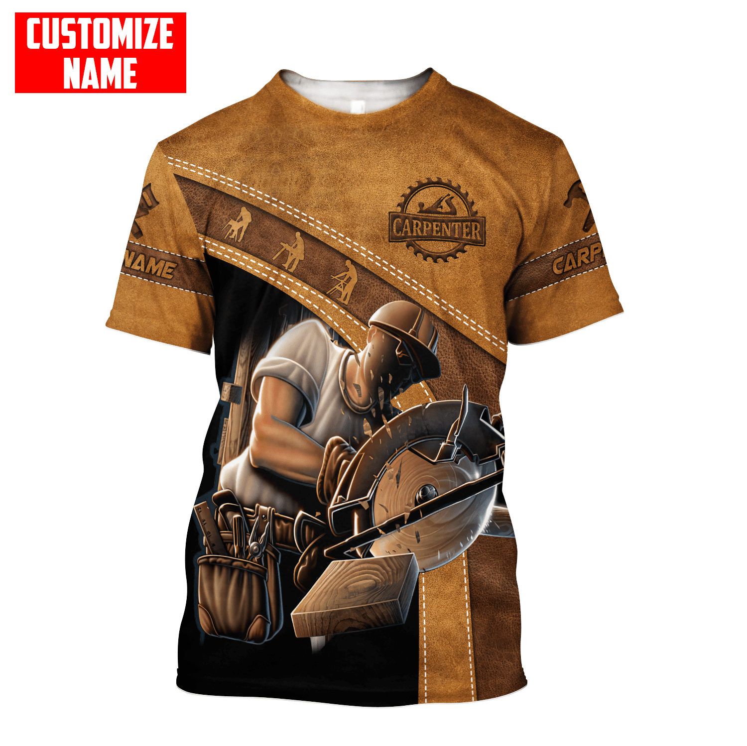 Personalized Name Carpenter Unisex Shirts Brown Leather Pattern Carpenter Cool Uniform