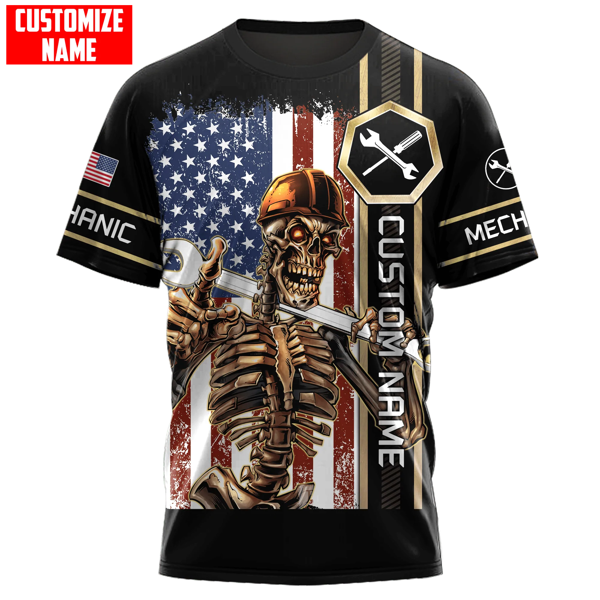 Personalized Skull Mechanic 3D T Shirt Mechanic Team Uniform Shirts Halloween Gift To Mechanician