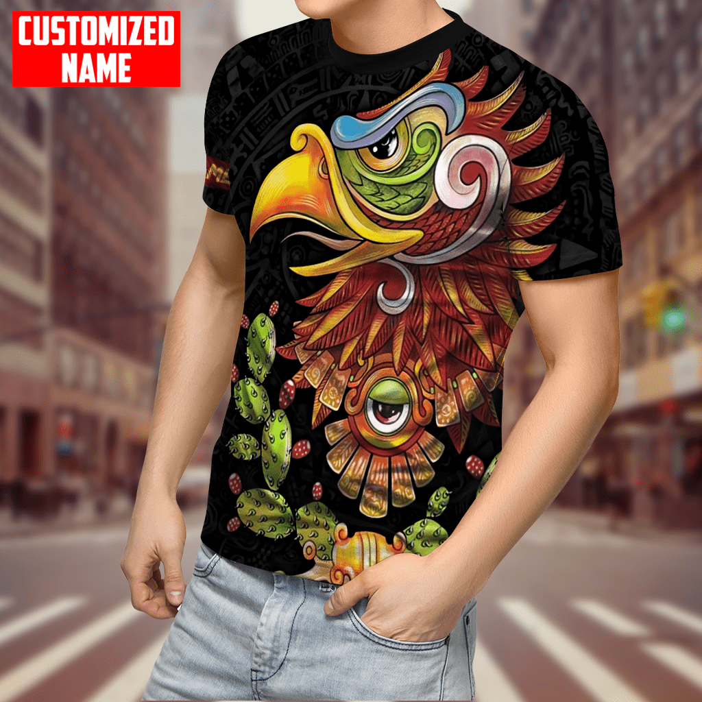 Customized Name Mexico T-Shirt/ Cactus Thorns Mexican Eagle Aztec Ollin Eye All Over Printed T-Shirt