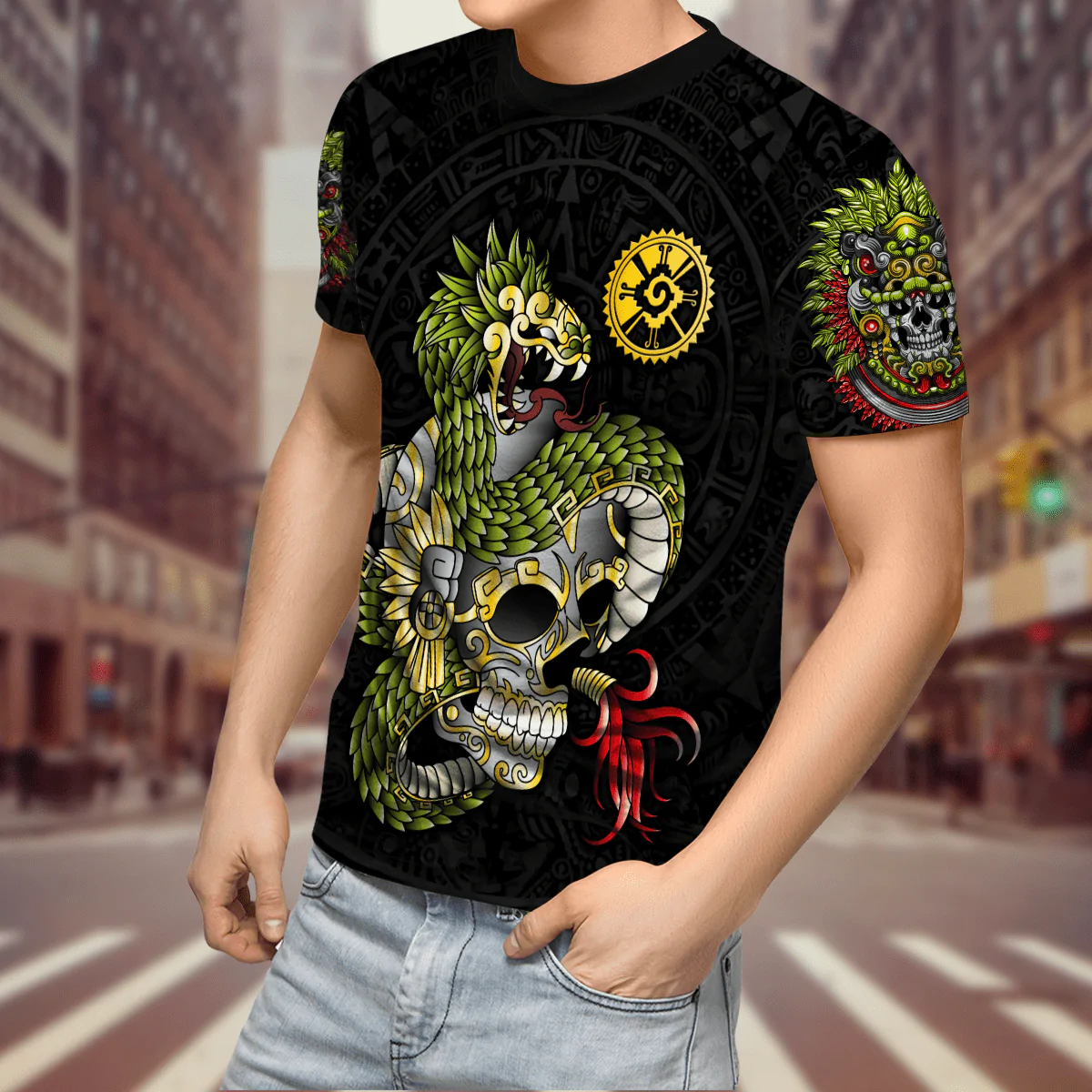 Aztec Skull Snake Quetzalcoatl Hunab Ku 3D All Over Printed Unisex Shirts